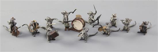 An Austrian cold painted bronze eleven piece rat orchestra, largest 2 x 3.25in.